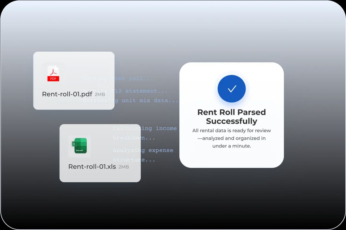 Parse rent rolls, T-12s, and OMs into underwriting-ready data